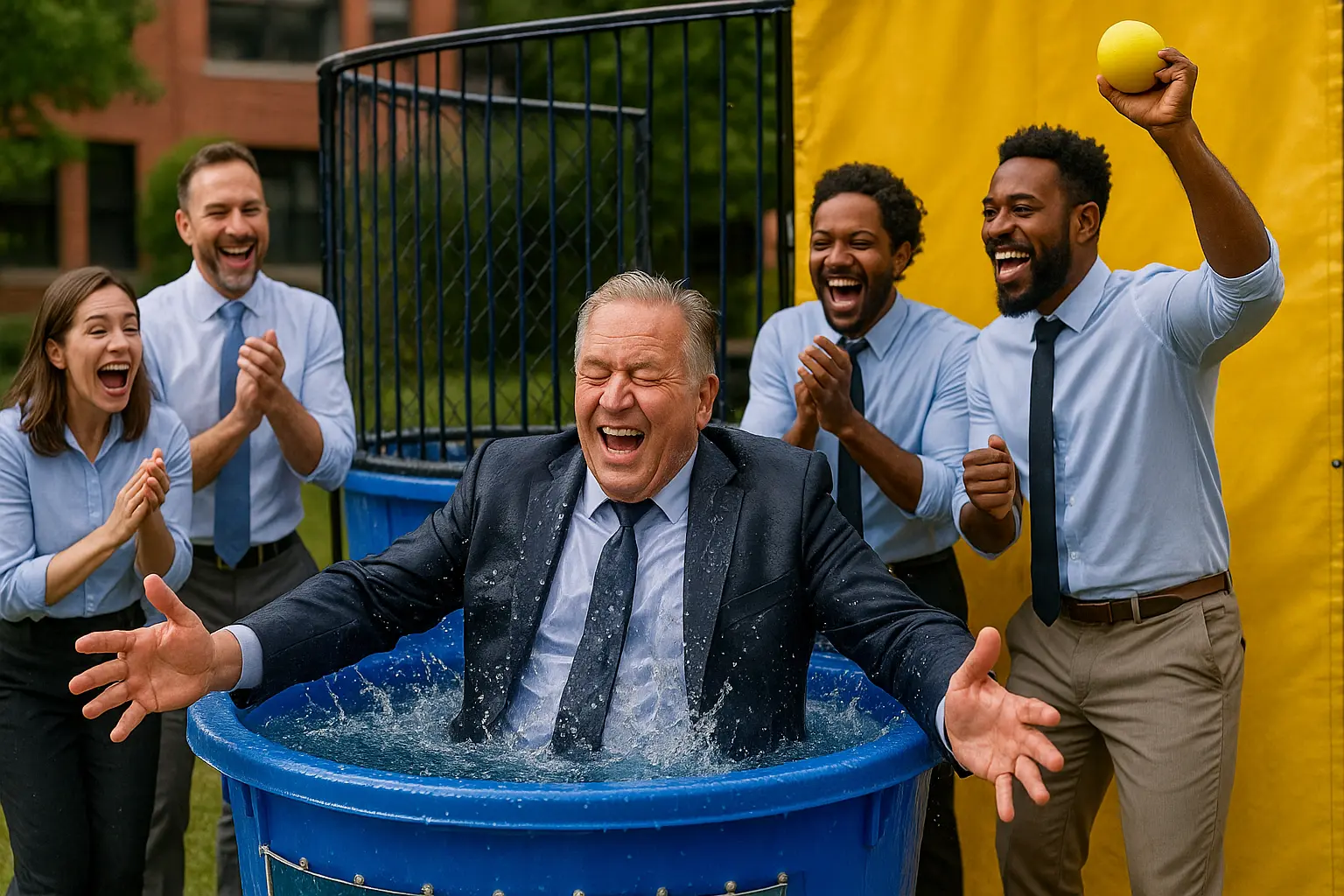 Employees dunking their boss at a corporate picnic in New Jersey