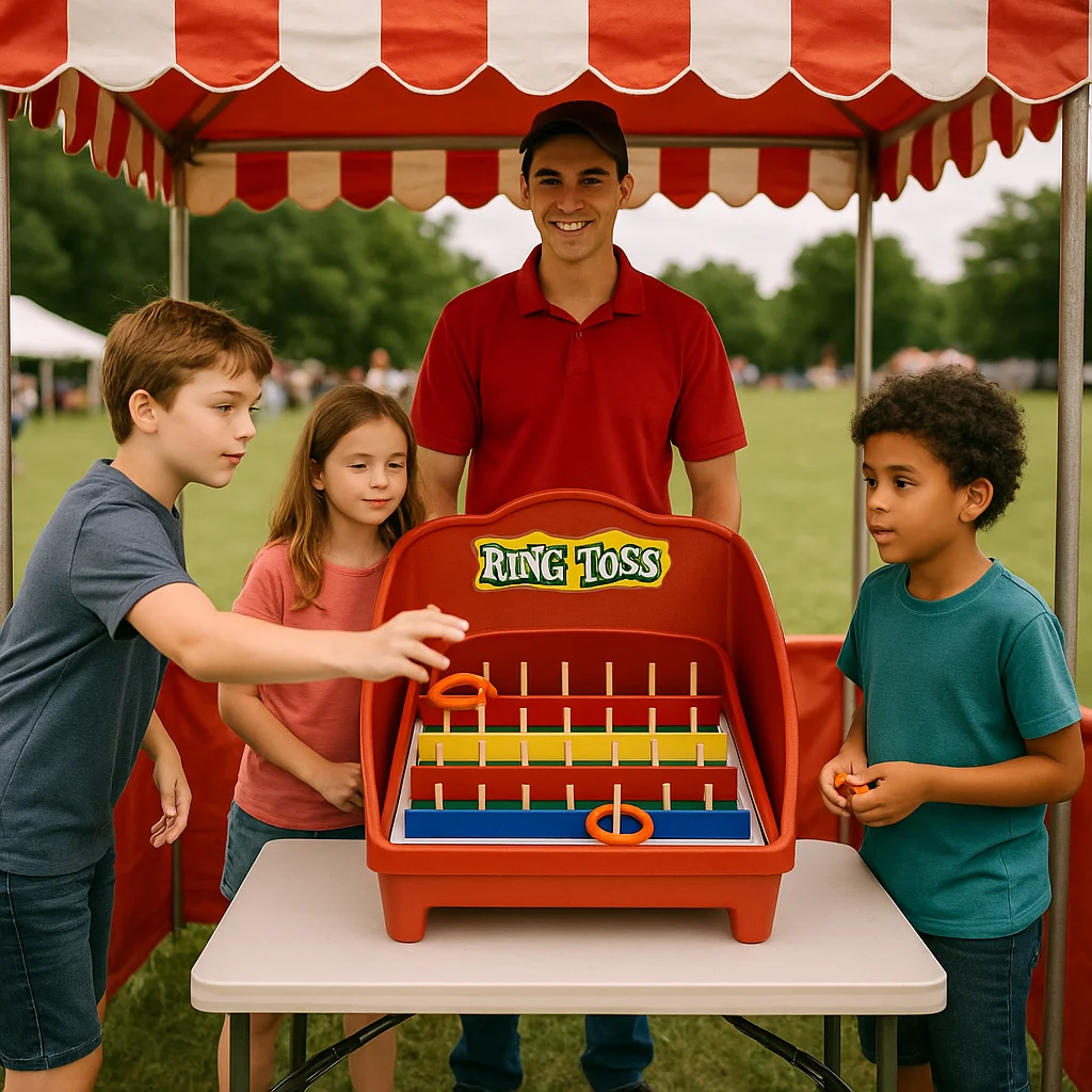 Colorful can smash carnival game rentals setup – Party Pros East Coast