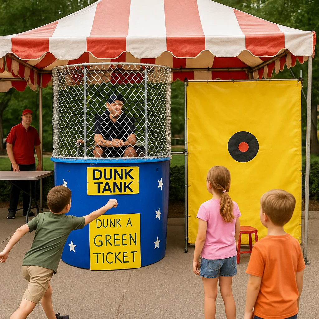 Midway-style inflatable axe throw carnival game rentals stand – Party Pros East Coast