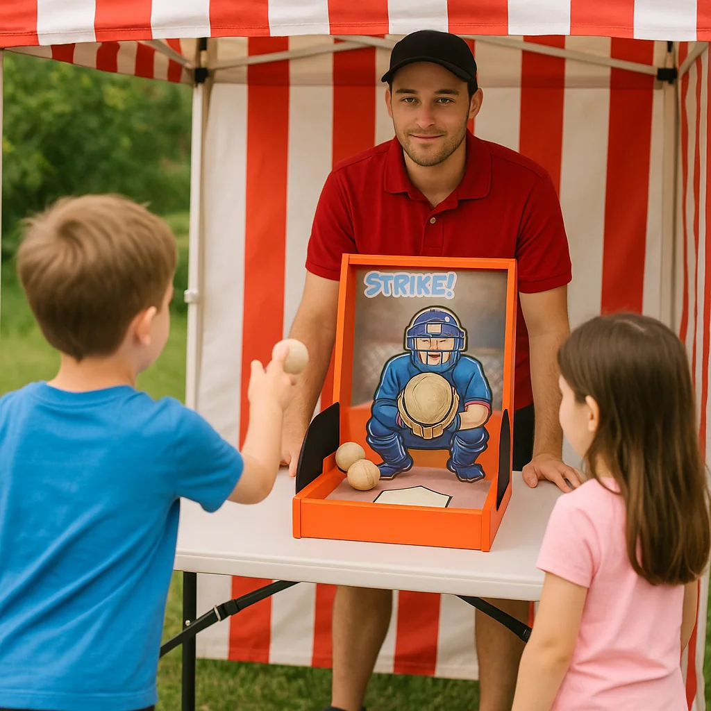 Colorful roulette wheel carnival game rentals setup – Party Pros East Coast
