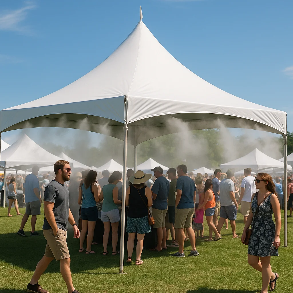 High-peak tent rental with cooling misters