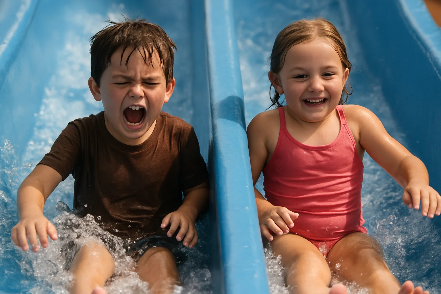 Children racing down an inflatable water slide rental in PA