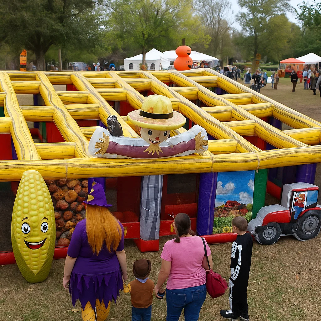 Fall Maze inflatable with autumn theme.