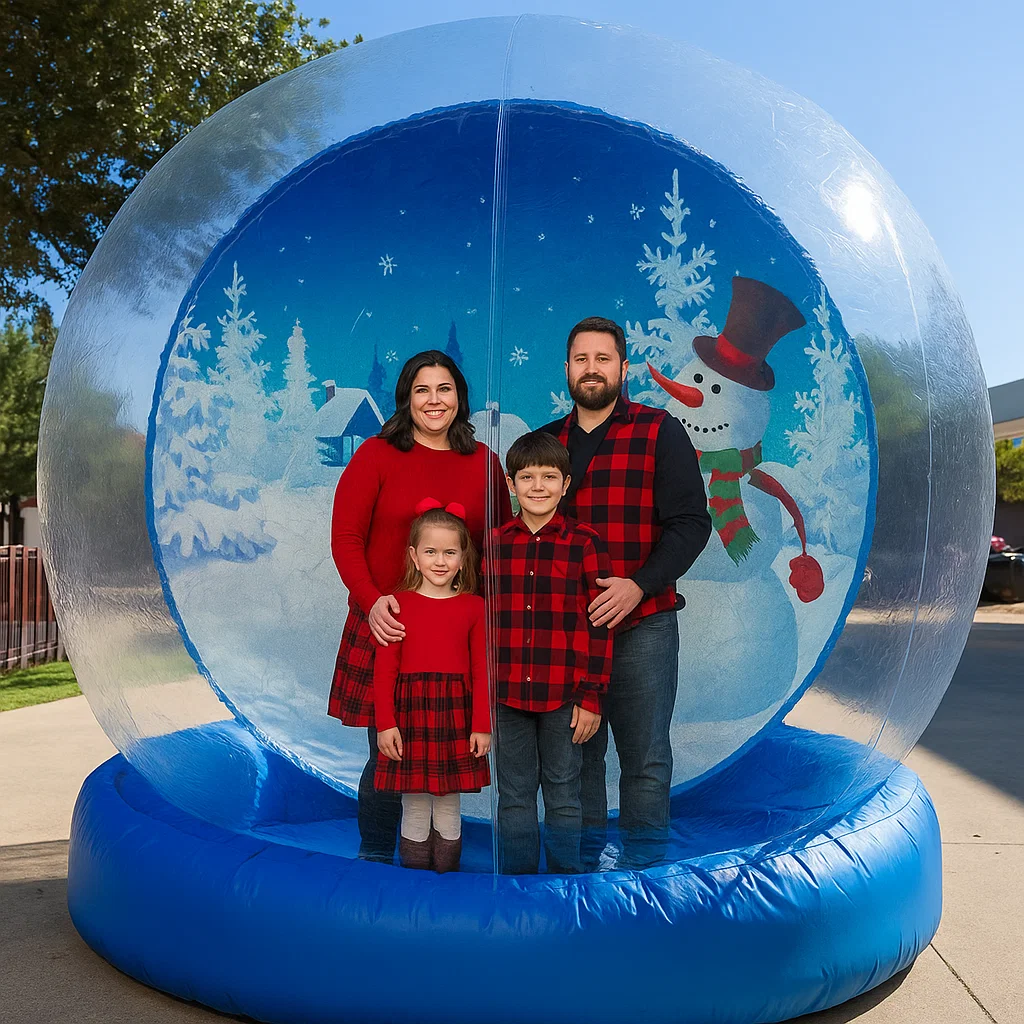 High‑throughput interactive snow globe photos for winter wedding reception