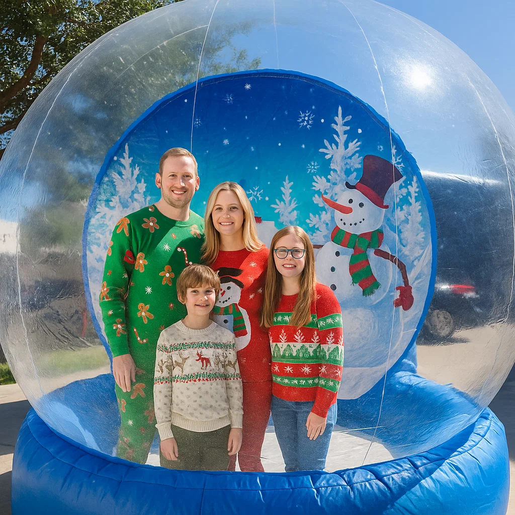 giant inflatable snow globe rental wide entry zipper door at holiday party