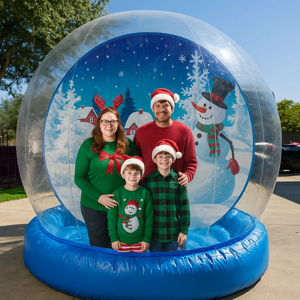 Guests enjoy snow globe photo booth rental at school dance by Party Pros East Coast