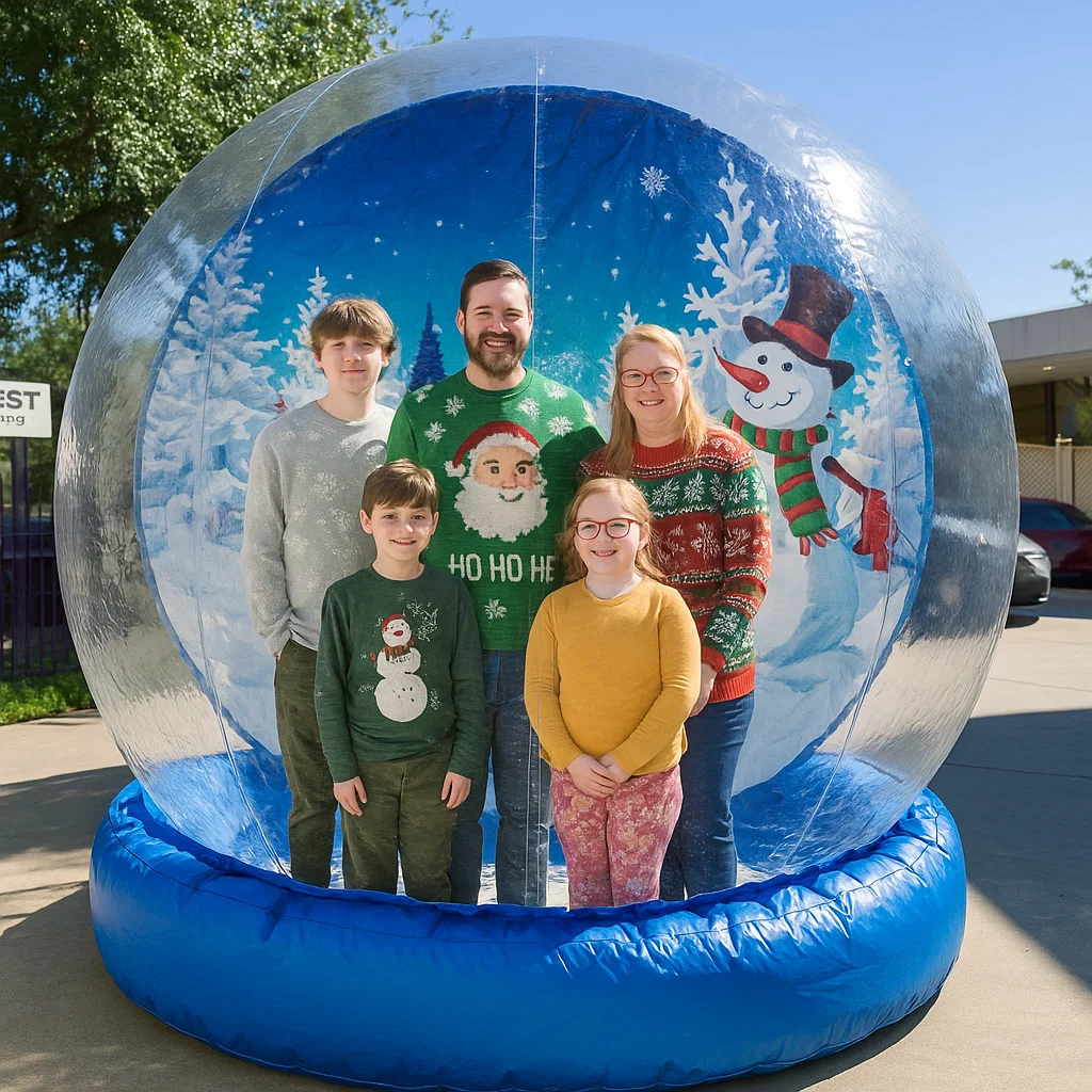 walk‑in snow globe rental for brand activation — LED lights glowing