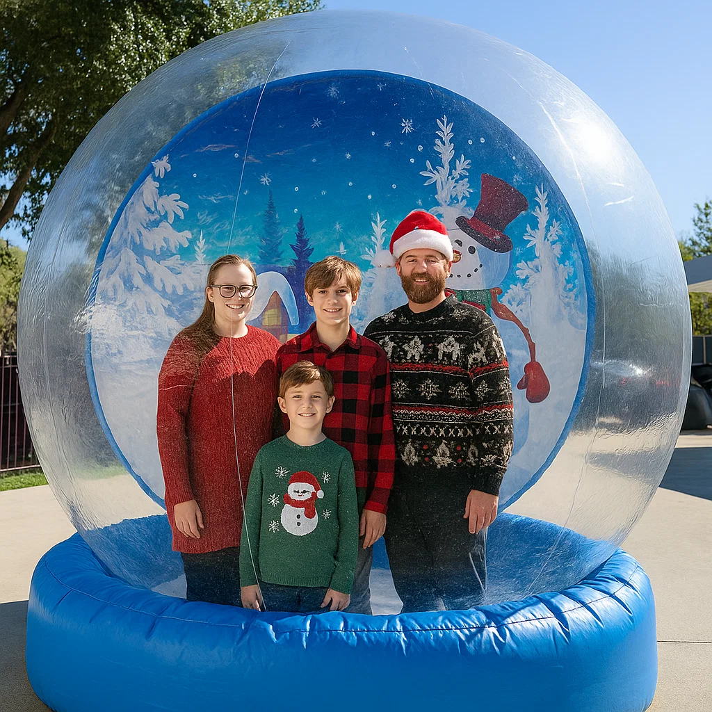 winter wonderland theme in a human snow globe rental at university winter fest by Party Pros East Coast