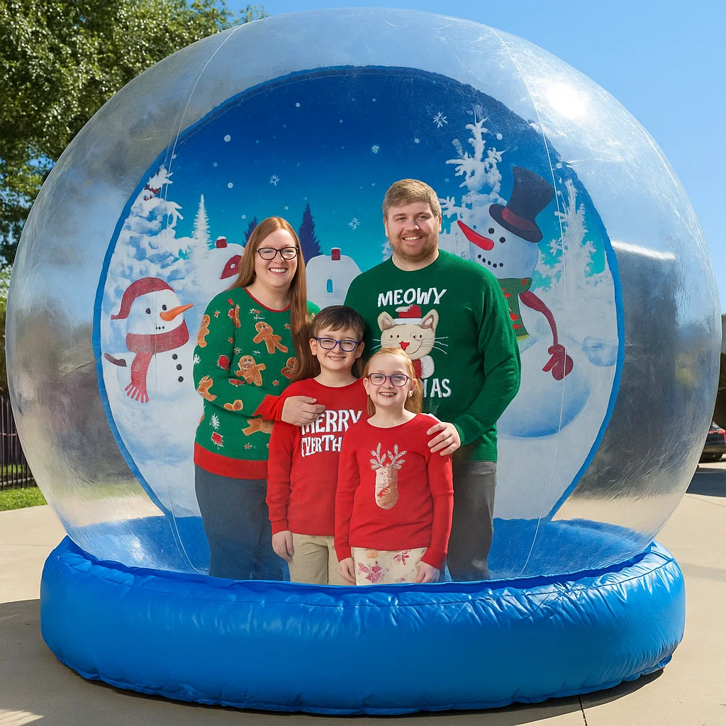 Attended walk‑in snow globe rental — professional event staff