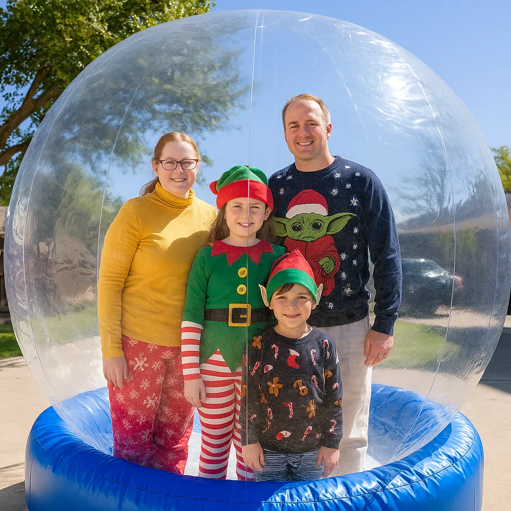 High‑throughput interactive snow globe photos for winter wedding reception by Party Pros East Coast