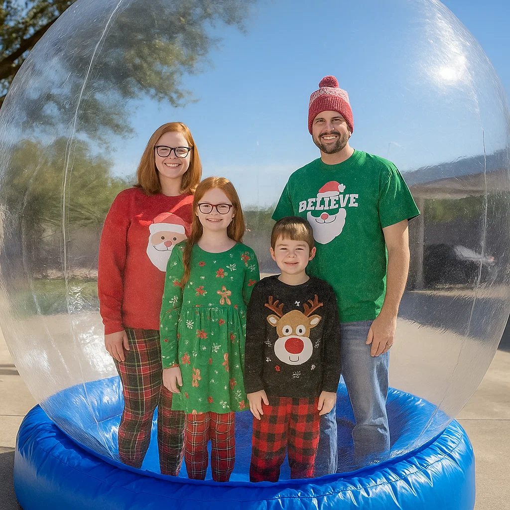 walk‑in snow globe rental for corporate event — quick photo throughput