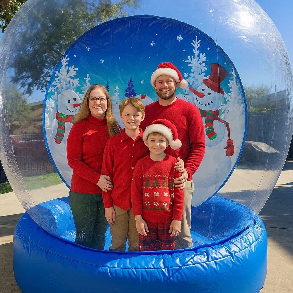 interactive snow globe photo experience for employee appreciation night — sparkling holiday decor