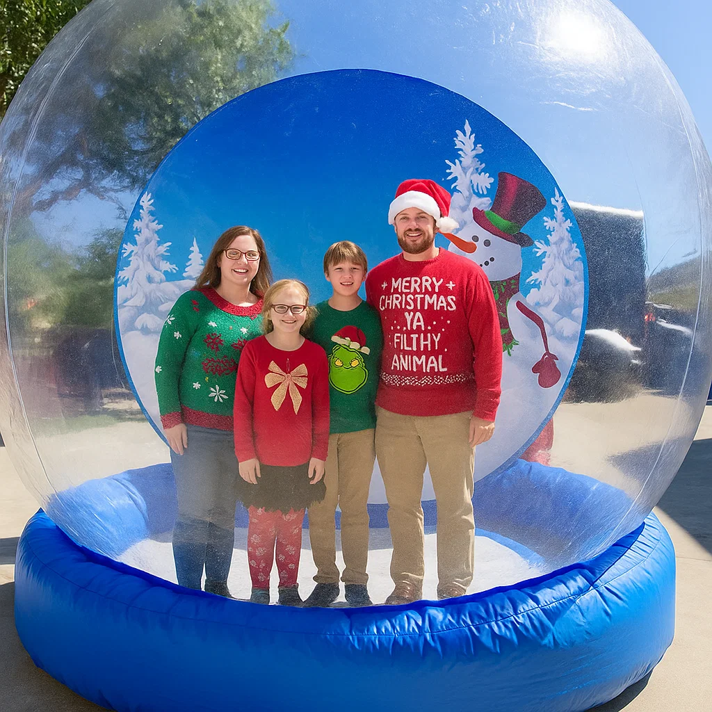 giant inflatable snow globe rental with wide entry zipper door for winter carnival