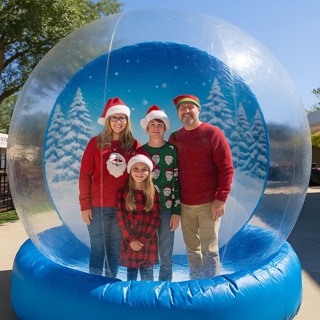 walk‑in snow globe rental for corporate event — family photo moment — family photo moment