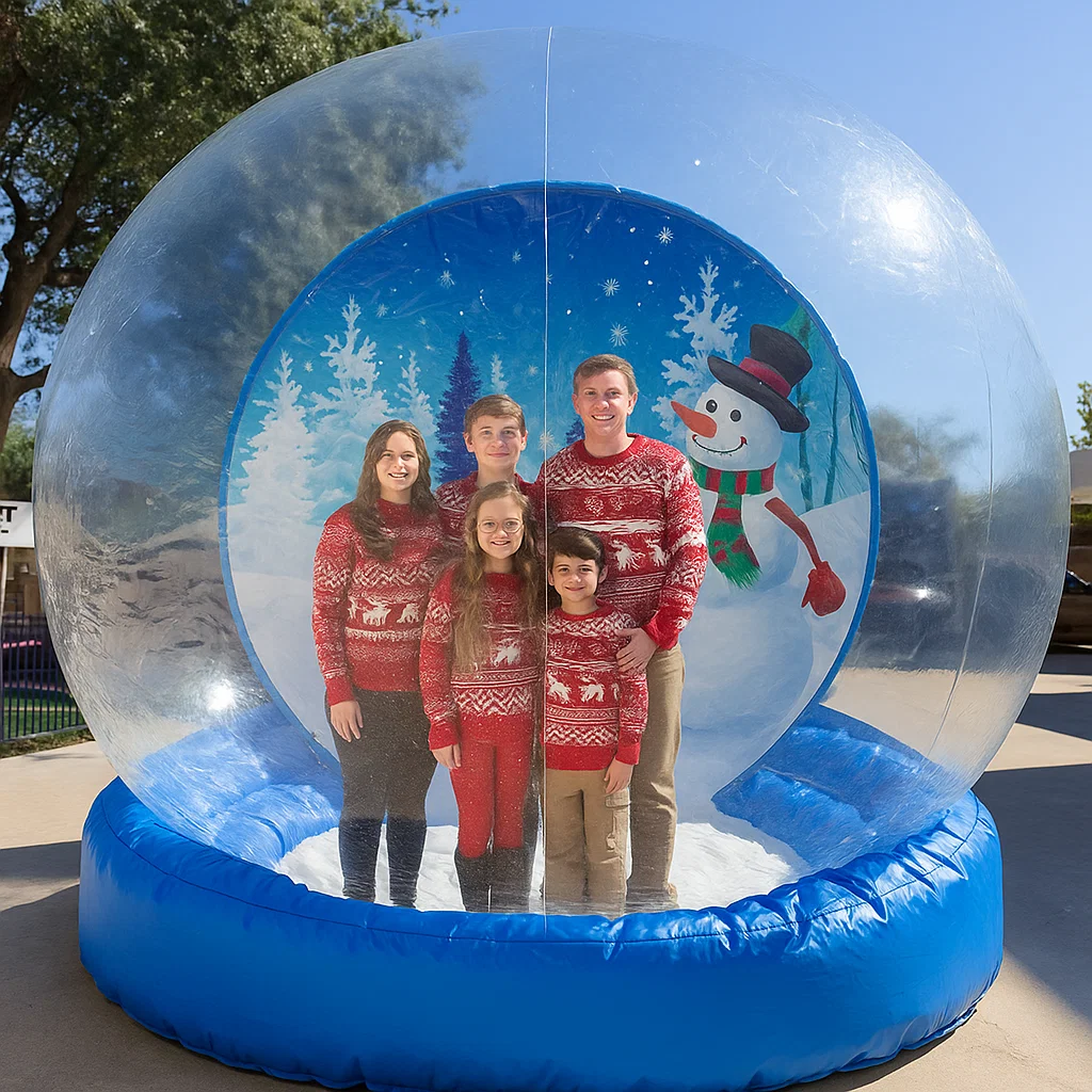 Attended walk‑in snow globe rental — family photo moment by Party Pros East Coast