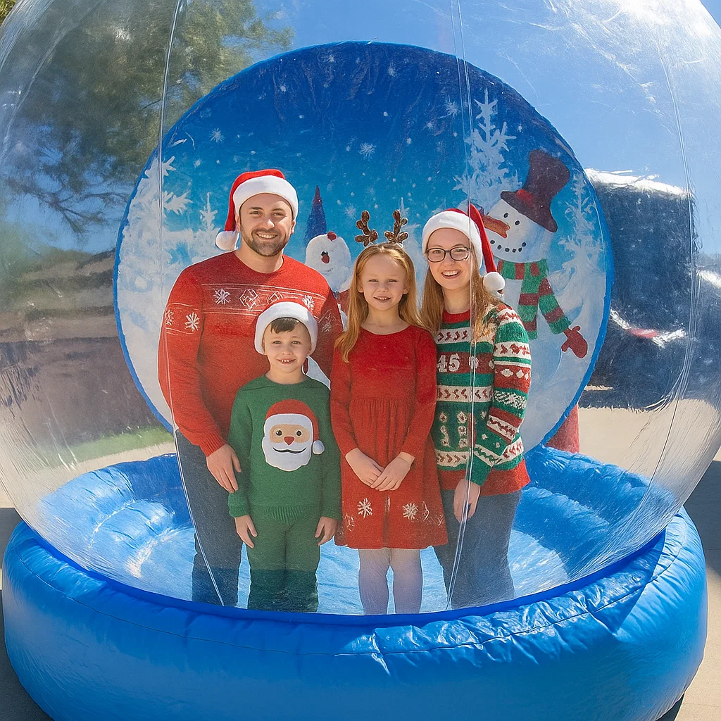 walk‑in snow globe rental for brand activation — LED lights glowing — LED lights glowing