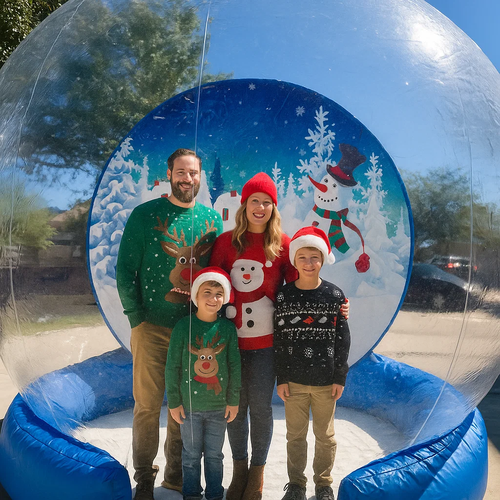 Guests enjoy snow globe photo booth rental at New Year celebration | New Year celebration