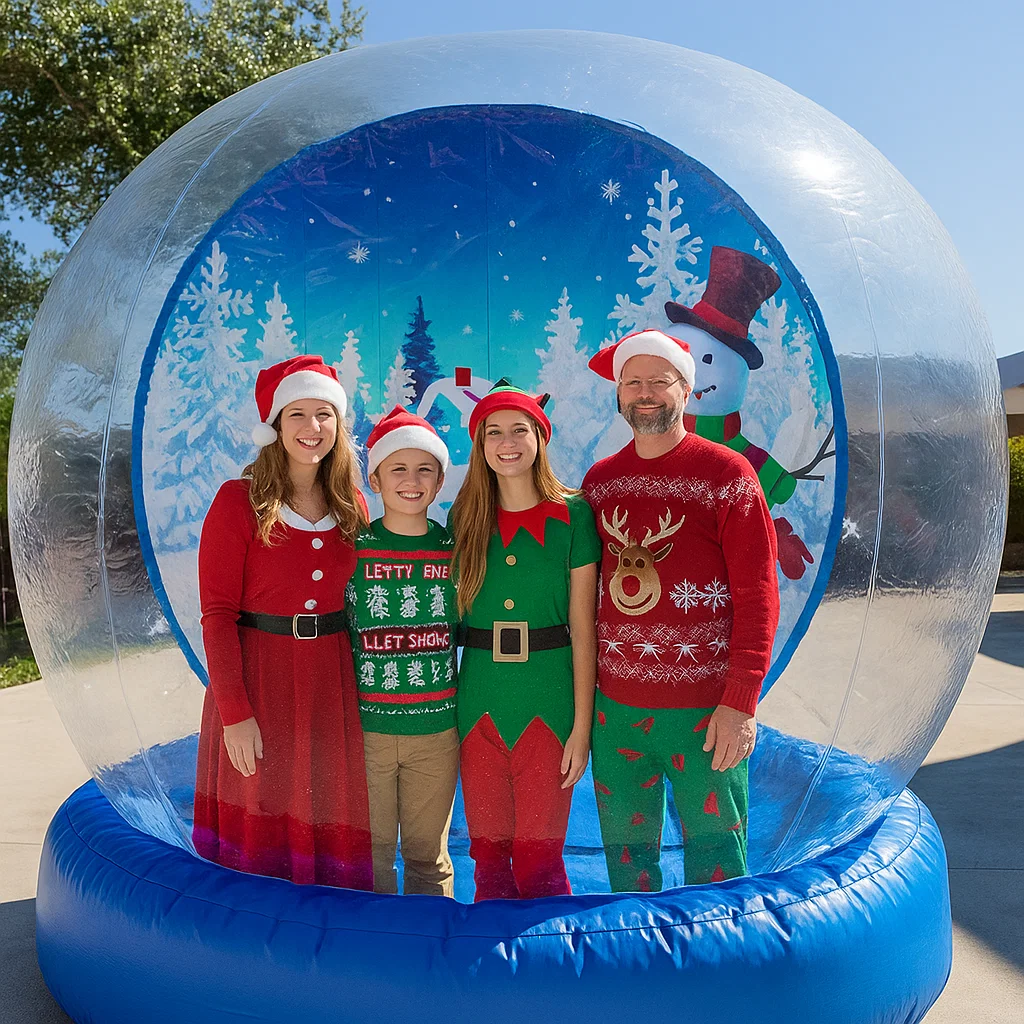 giant inflatable snow globe rental with wide entry zipper door for town tree lighting — wide entry zipper door