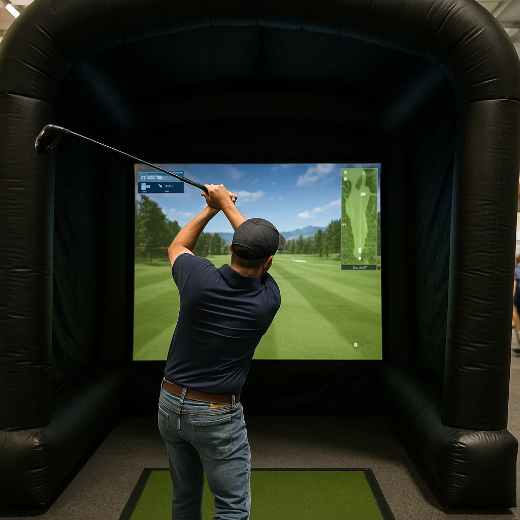 All weather golf simulator rental with chip shot targets – Party Pros East Coast