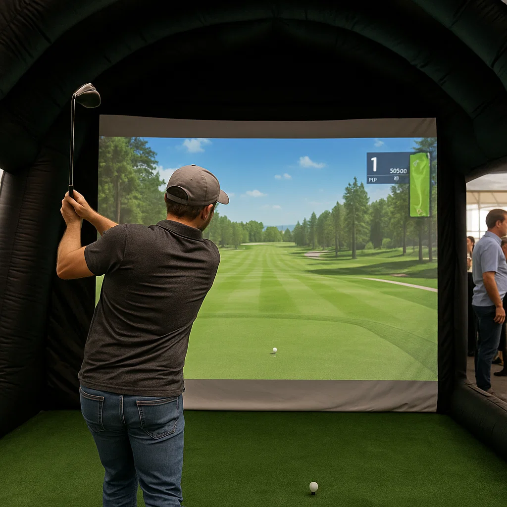 Backyard friendly golf simulator rental during end of year galas – Party Pros East Coast