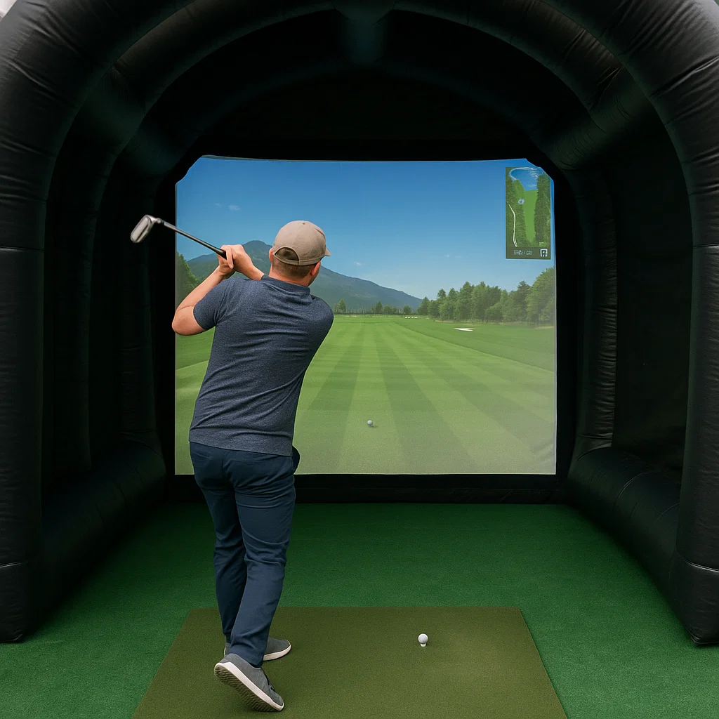Club level golf simulator rental during customer appreciations – Party Pros East Coast