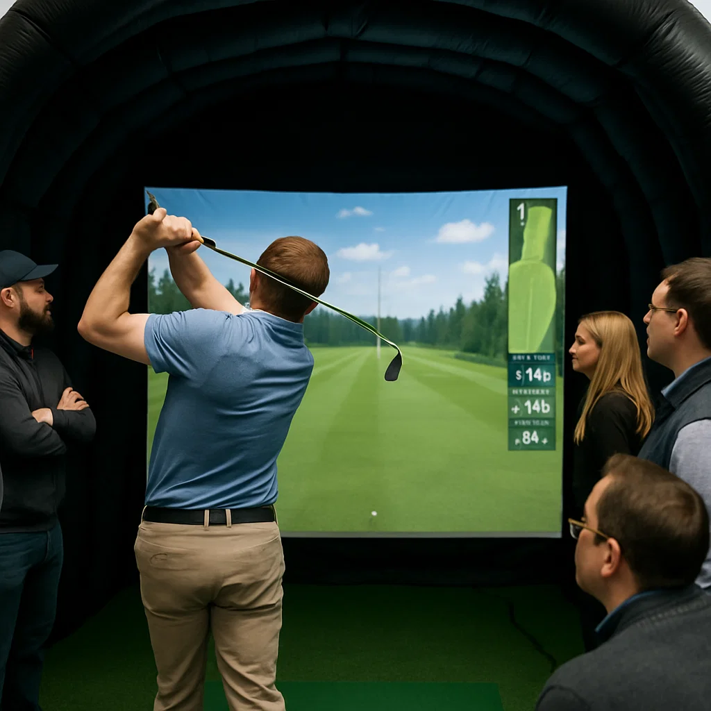 Deluxe golf simulator rental with dual hitting bays – Party Pros East Coast