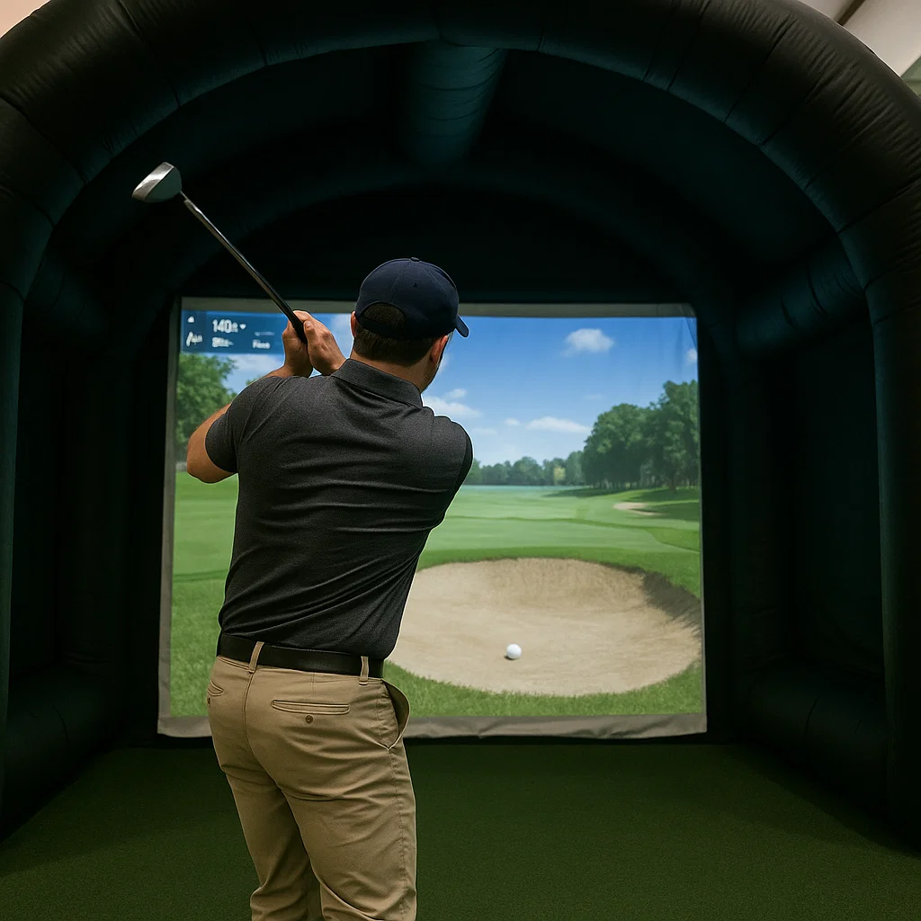 High impact golf simulator rental at sales kickoffs – Party Pros East Coast