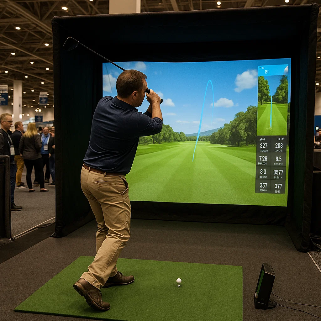 Outdoor golf simulator rental at country club banquets – Party Pros East Coast