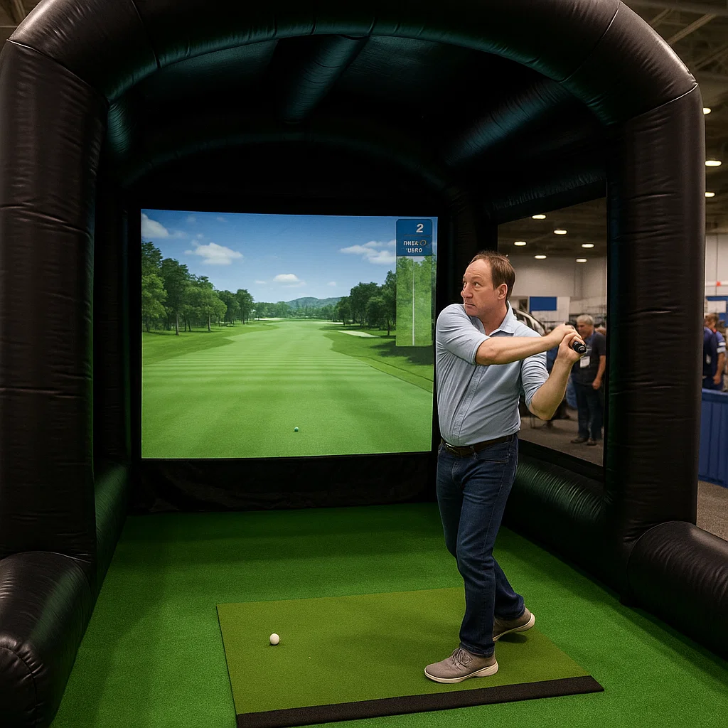 Sophisticated golf simulator rental at rooftop receptions – Party Pros East Coast