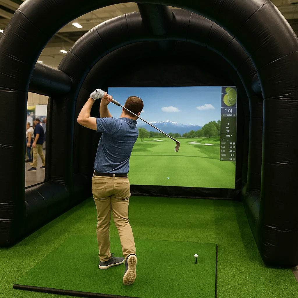 Versatile golf simulator rental at golf expositions – Party Pros East Coast