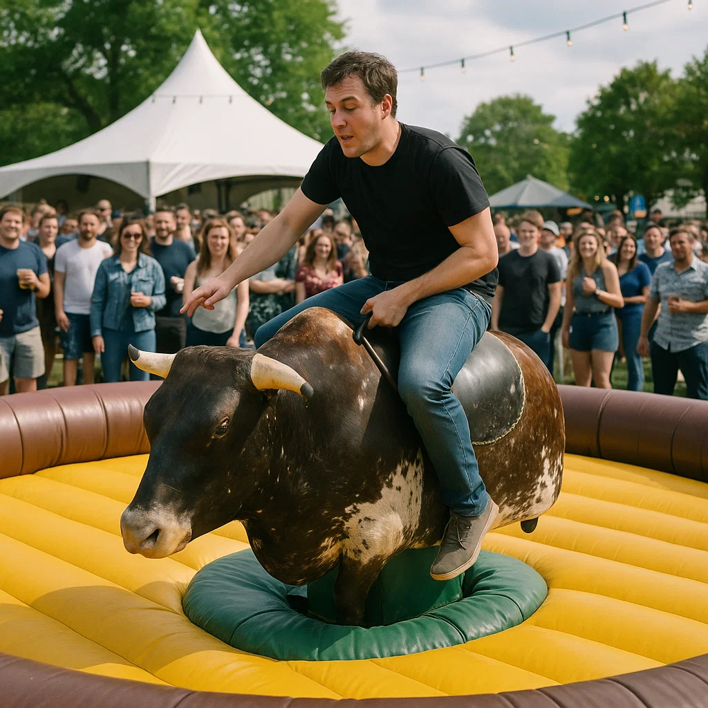 Taming mechanical bull during energetic nightclub promotion