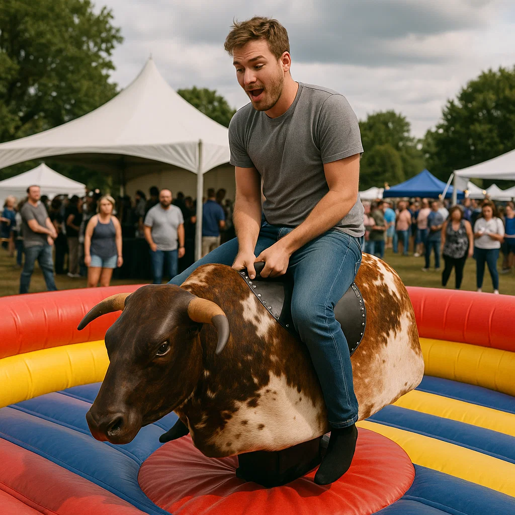 Experiencing mechanical bull during crowd-pleasing downtown block party