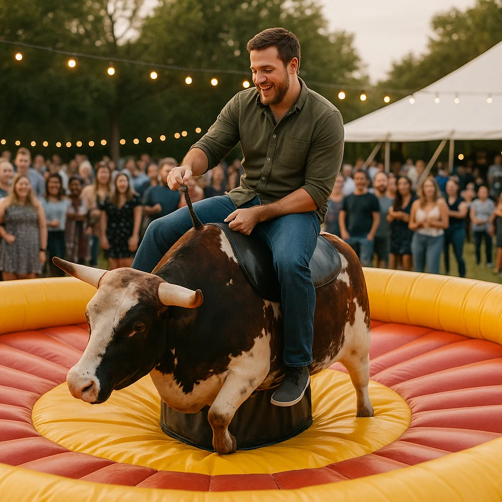 interactive mechanical bull riding at summer picnic