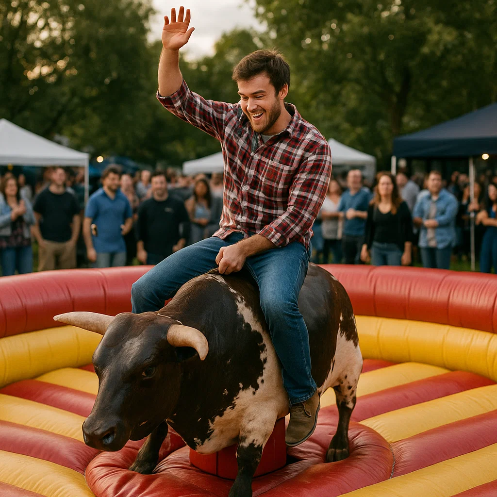 pulse-racing mechanical bull riding at barbecu​e bash