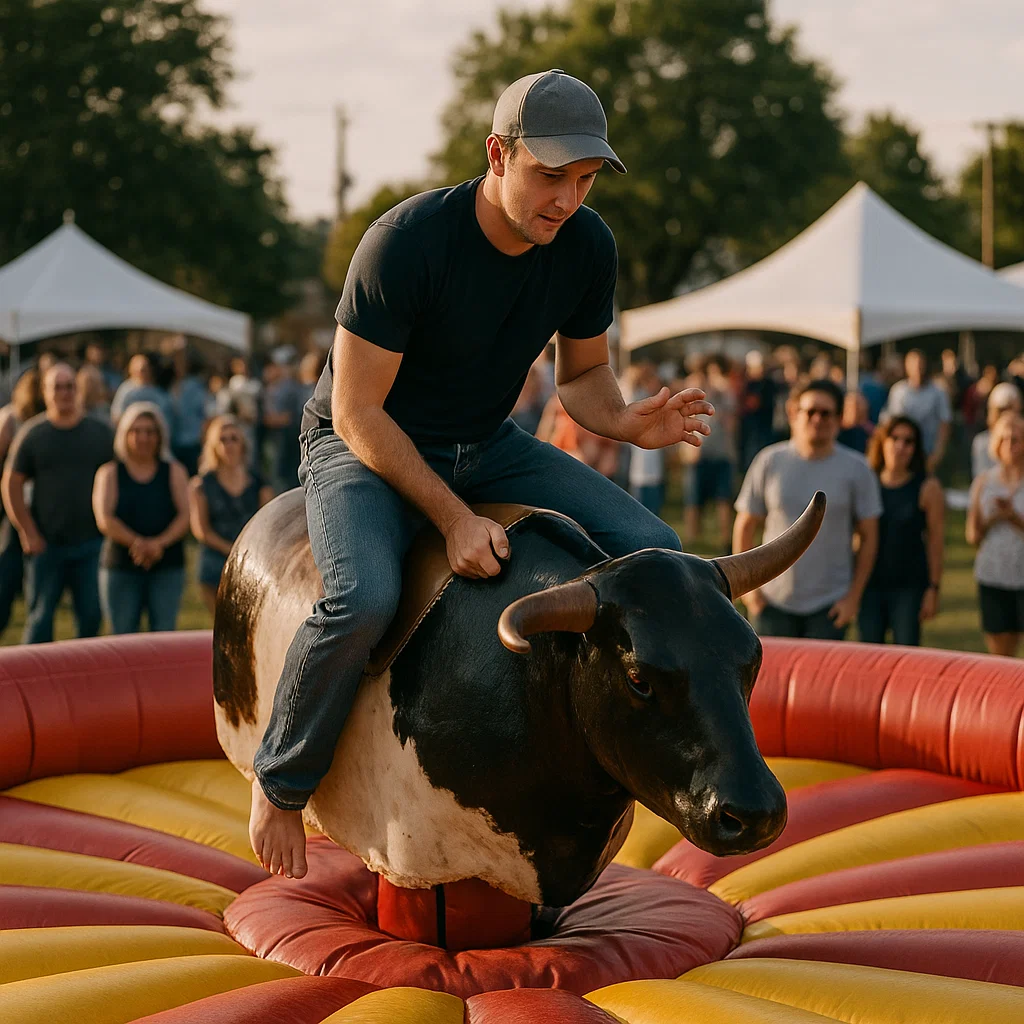 fan-favorite crowd enjoying mechanical bull at county fair