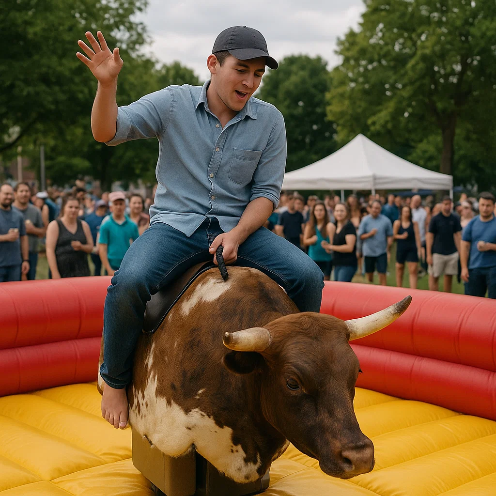 dynamic mechanical bull riding at charity fundraiser