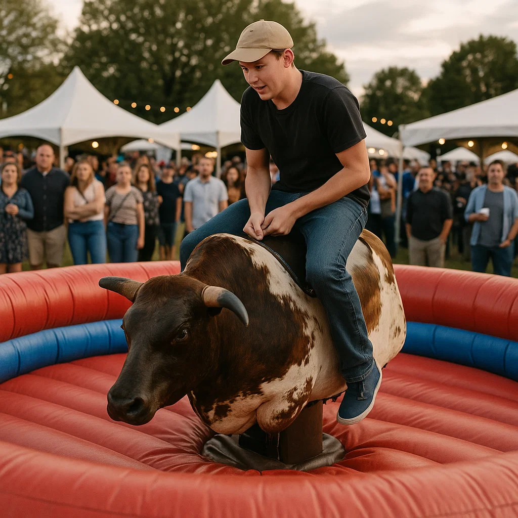 Mastering mechanical bull during energetic sports tailgate