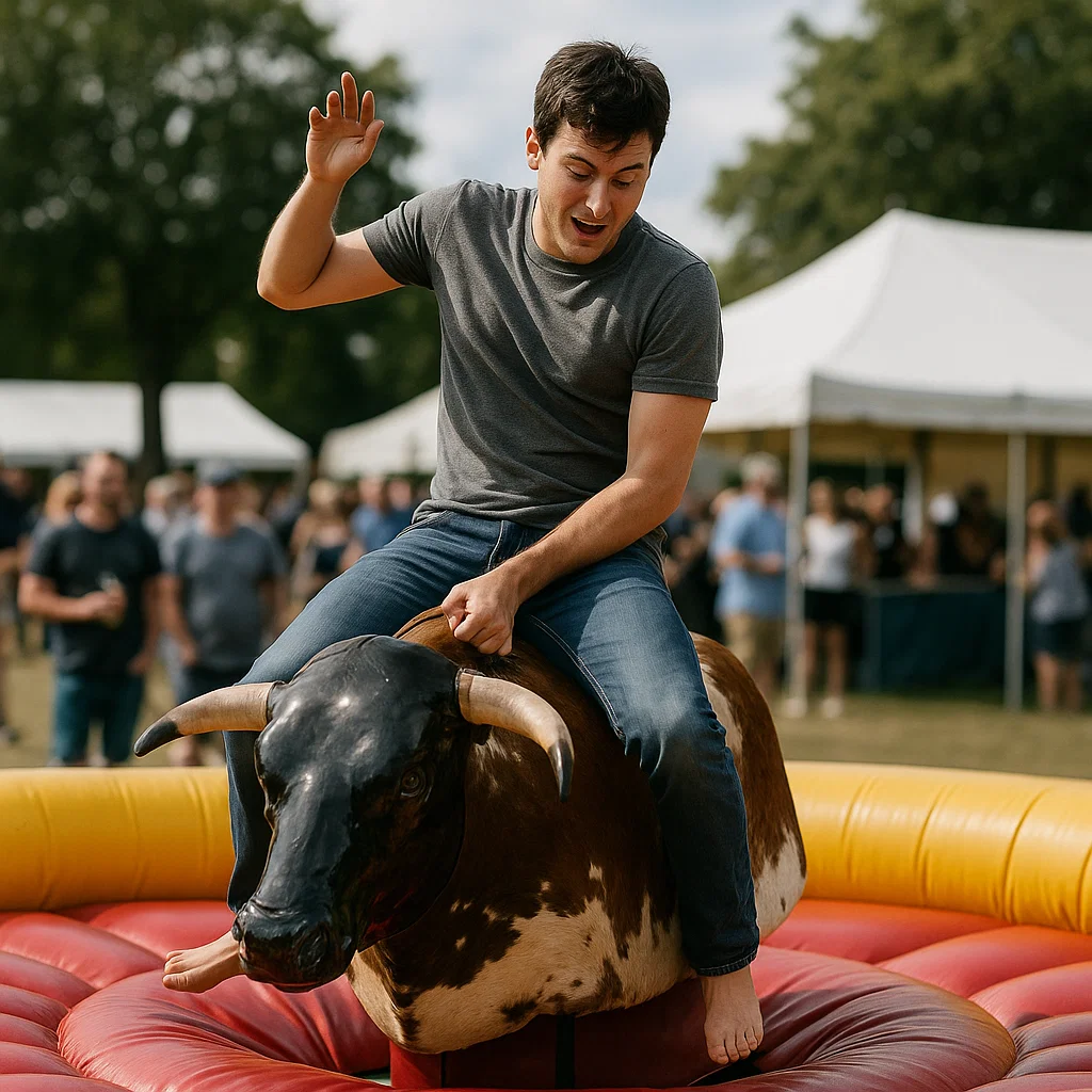 Mastering mechanical bull during festival-style outdoor concert