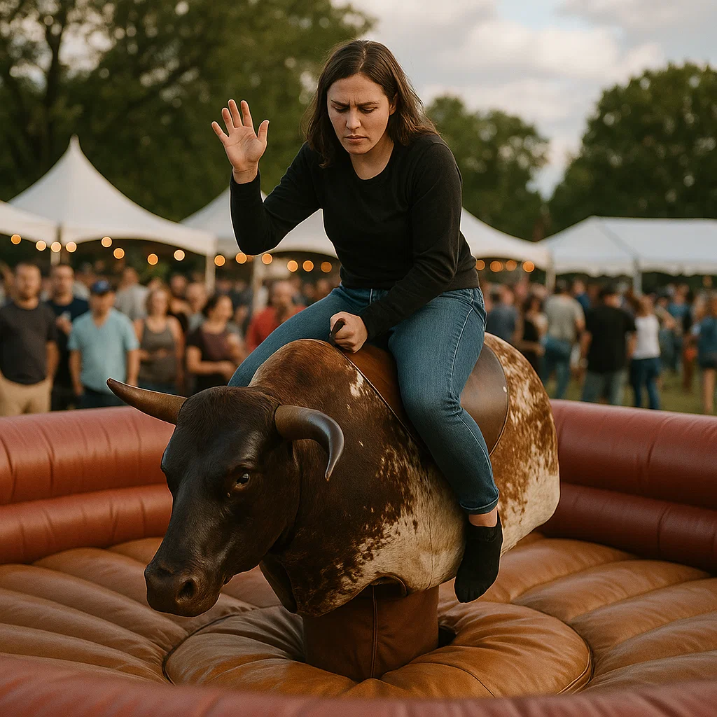Testing skills on the mechanical bull during memorable county fair