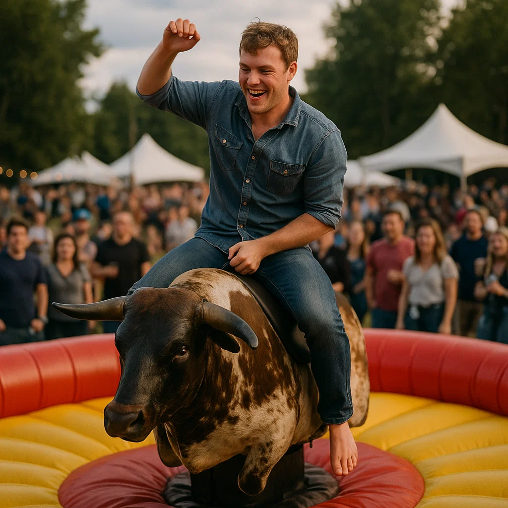 thrilling mechanical bull riding at trade show booth