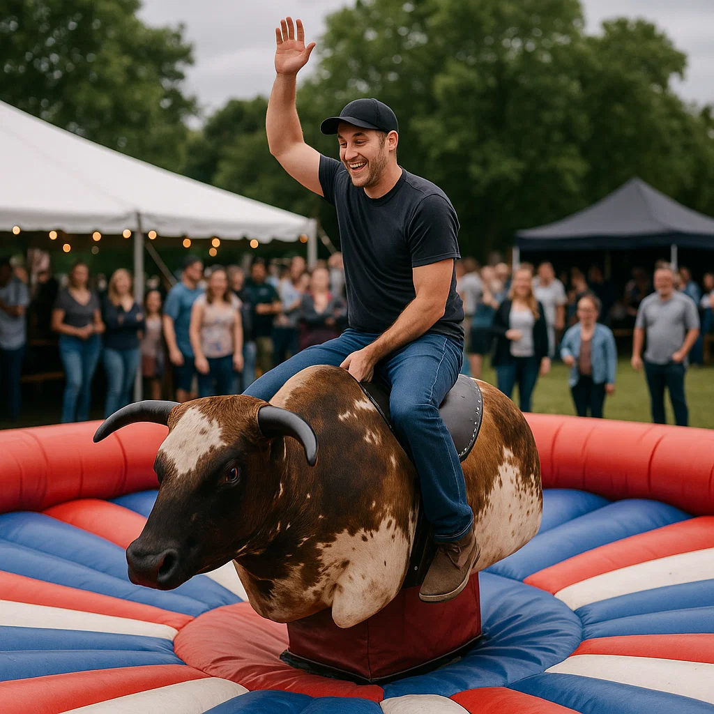 Mastering mechanical bull during action-packed charity fundraiser