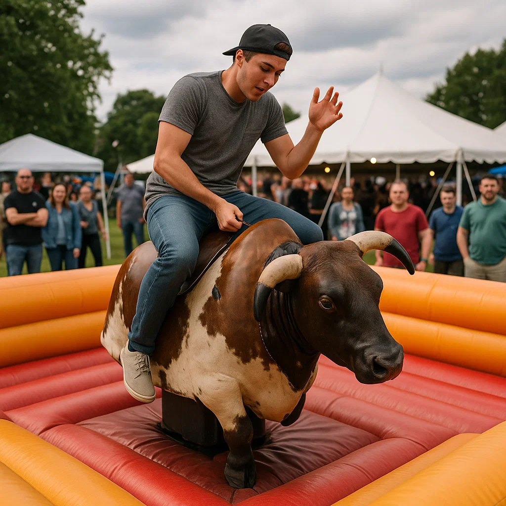 thrilling mechanical bull riding at rodeo-themed night