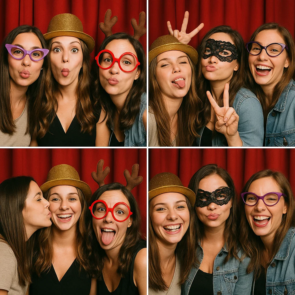 Guests strike silly props in modern photo booth rental by Party Pros East Coast