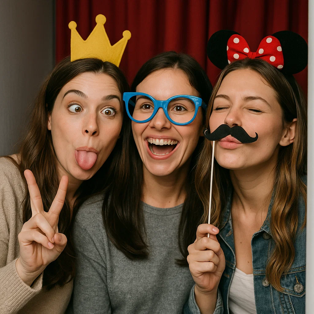 Guests strike feather boas in vintage photo booth rental by Party Pros East Coast