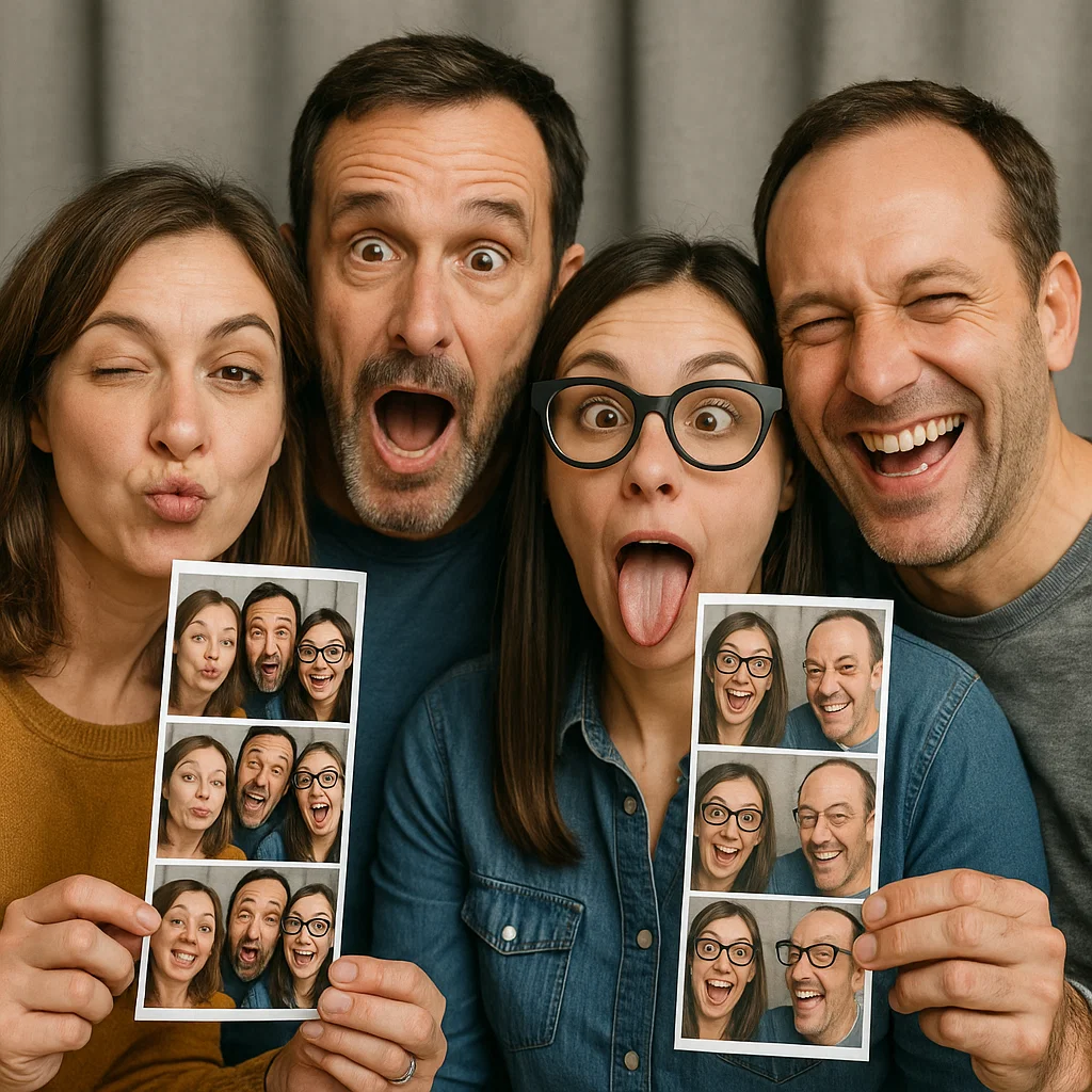 Guests strike goofy poses in beach photo booth rental by Party Pros East Coast