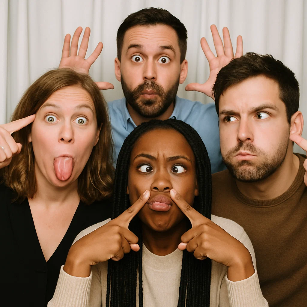 Guests strike confetti toss in team-building photo booth rental by Party Pros East Coast