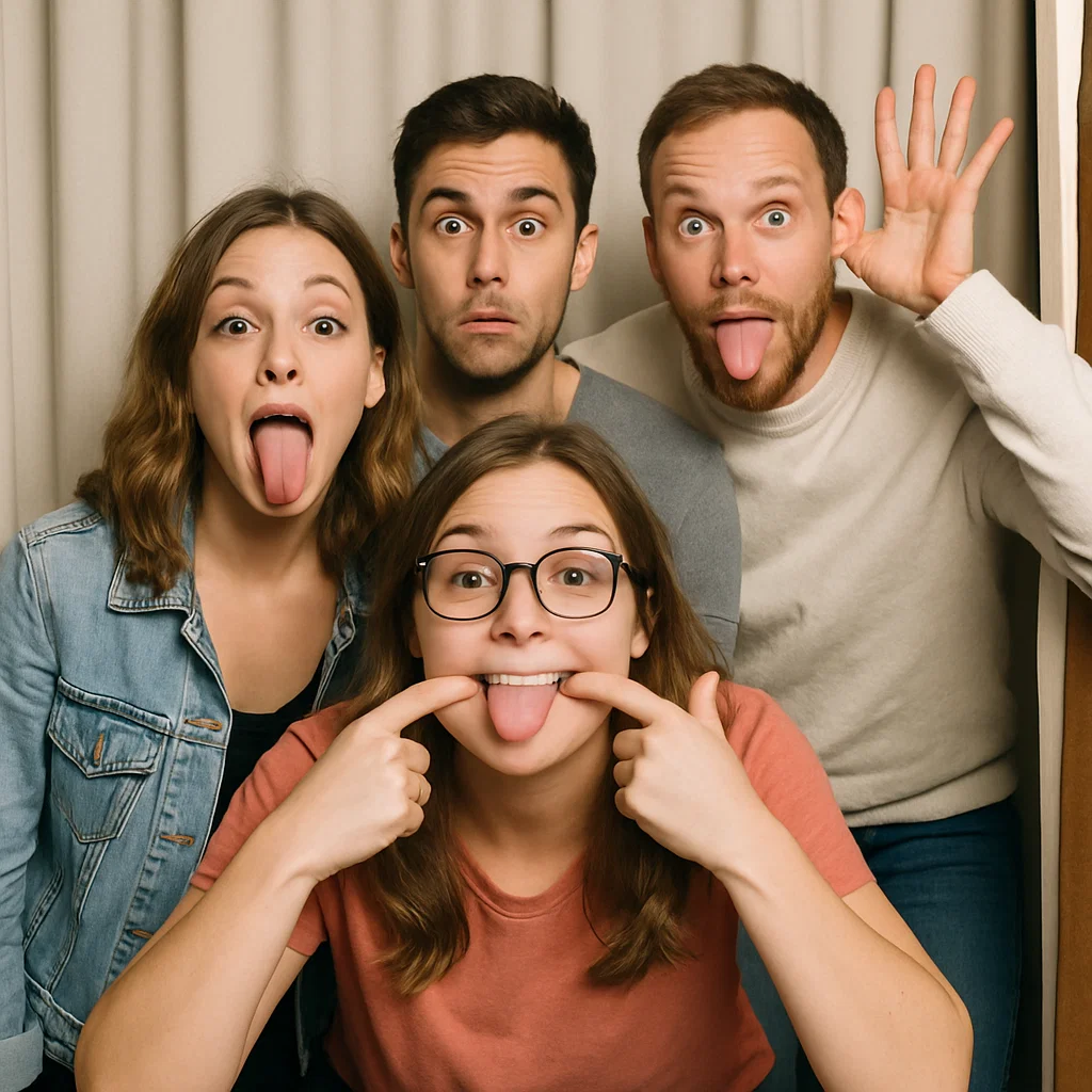 Guests strike jumping mid-air in open-air photo booth rental by Party Pros East Coast