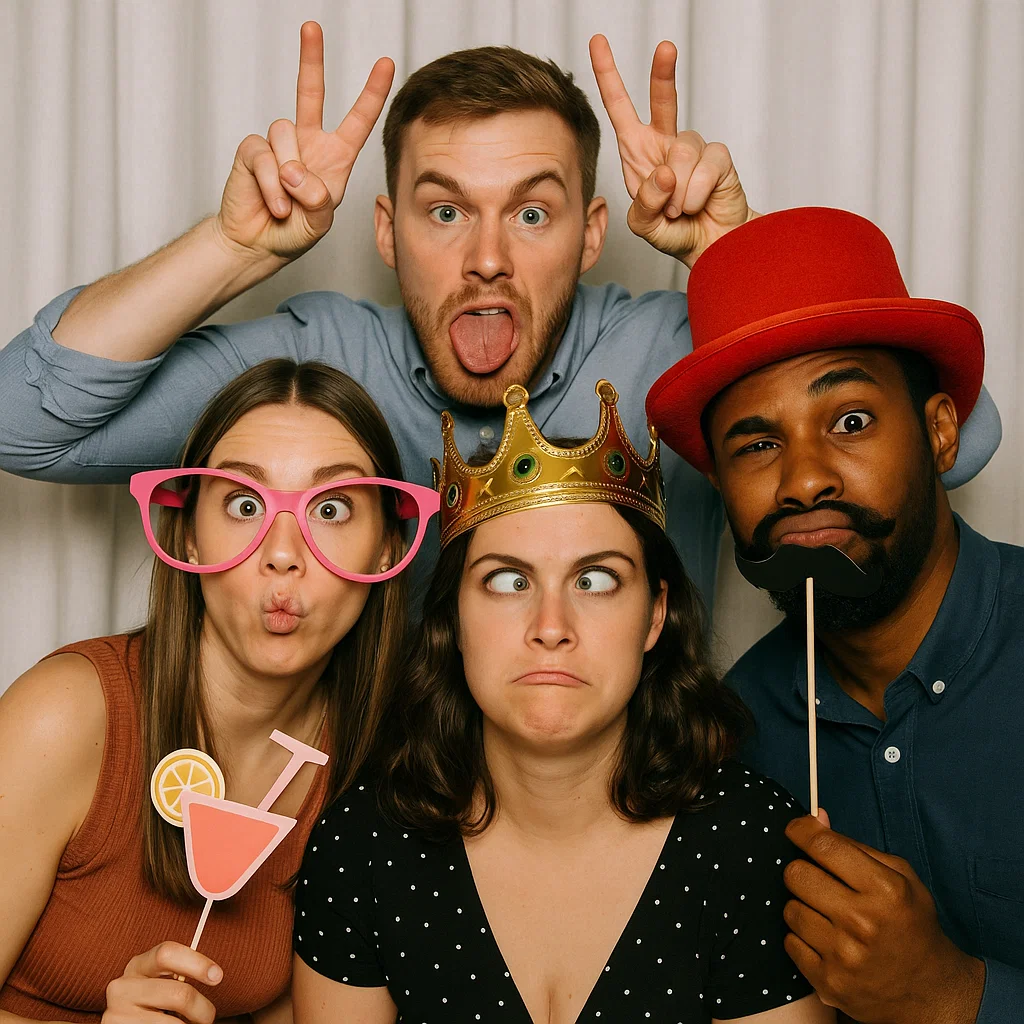 Guests strike dab moves in neon-lit photo booth rental by Party Pros East Coast