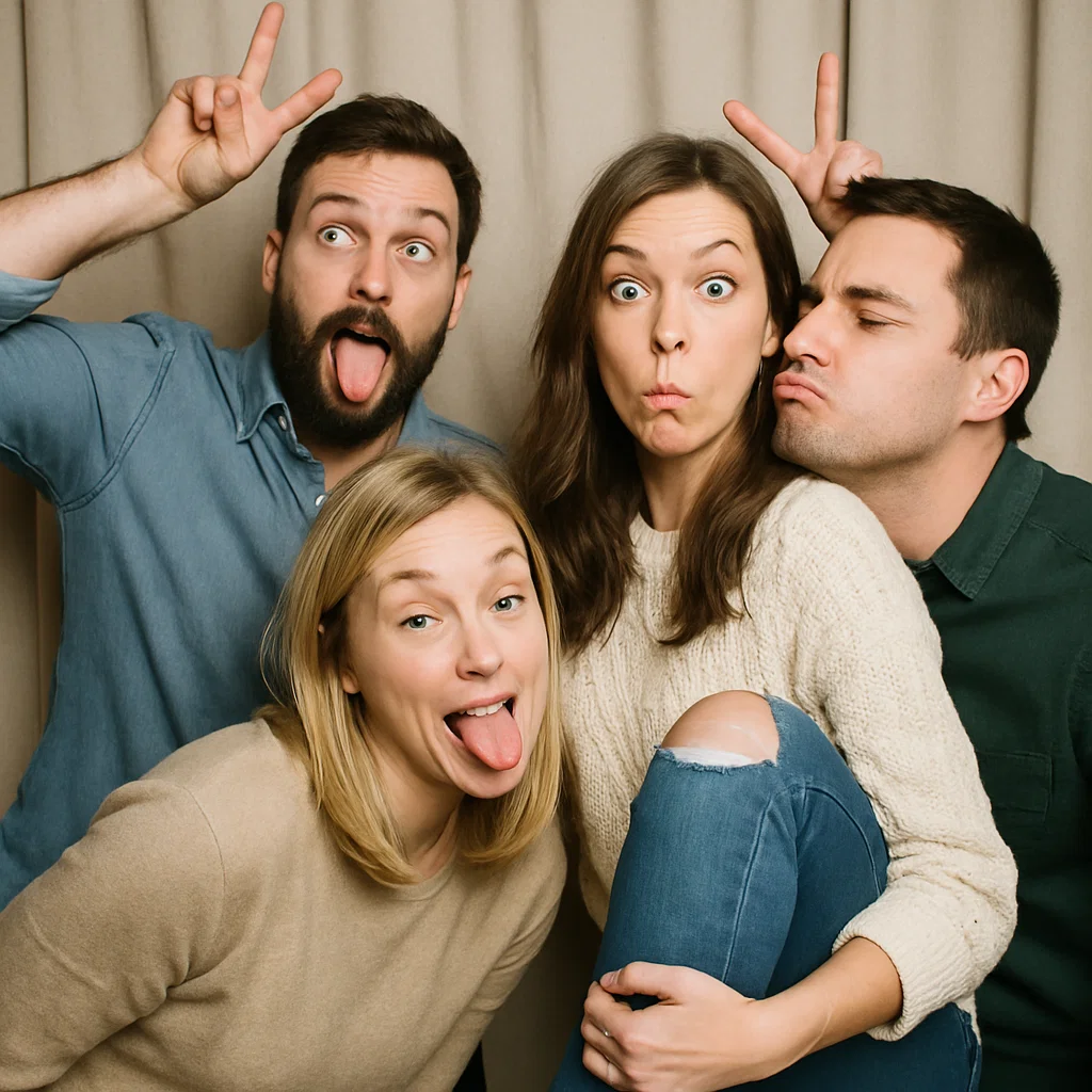 Guests strike giant sunglasses in anniversary photo booth rental by Party Pros East Coast