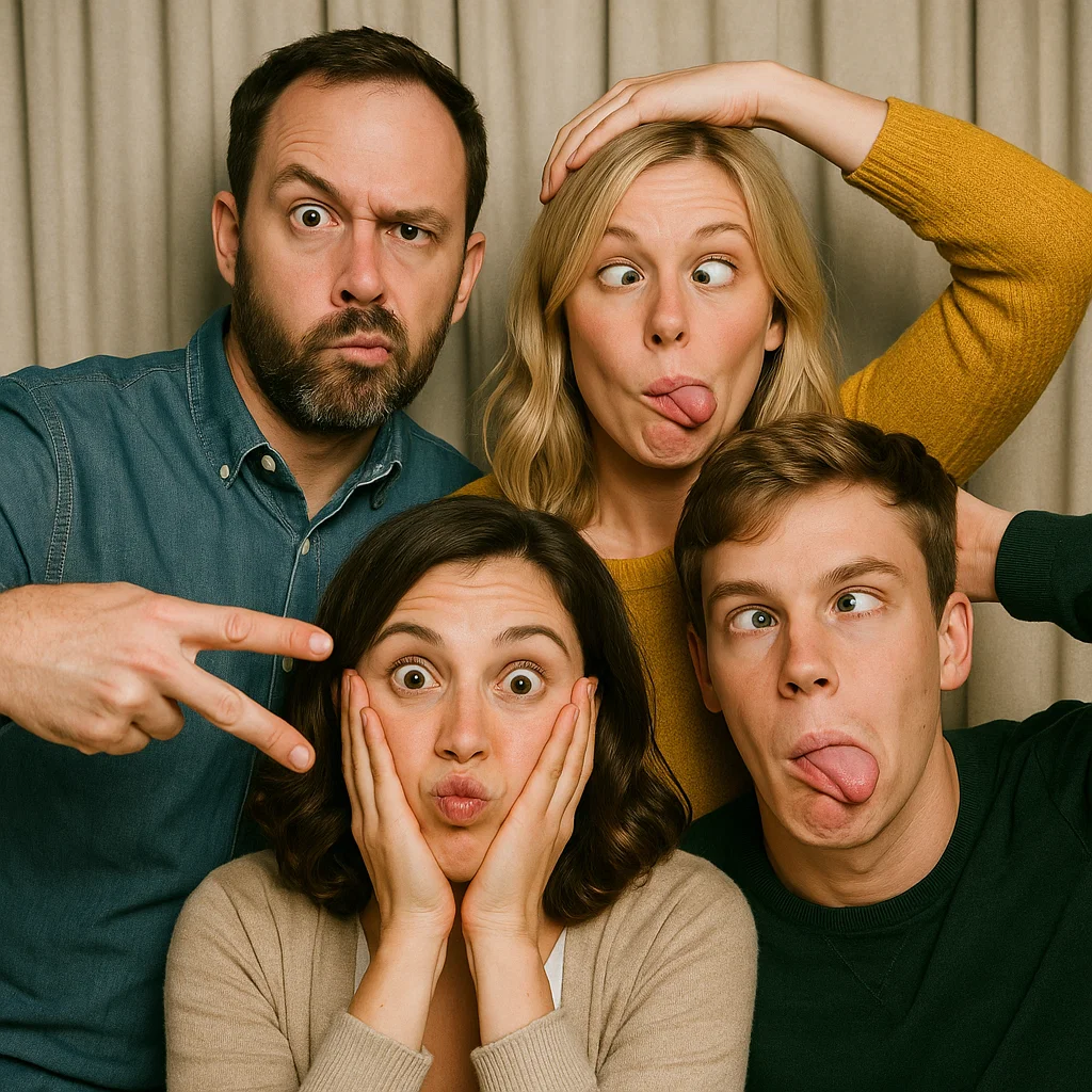 Guests strike feather boas in graduation photo booth rental by Party Pros East Coast